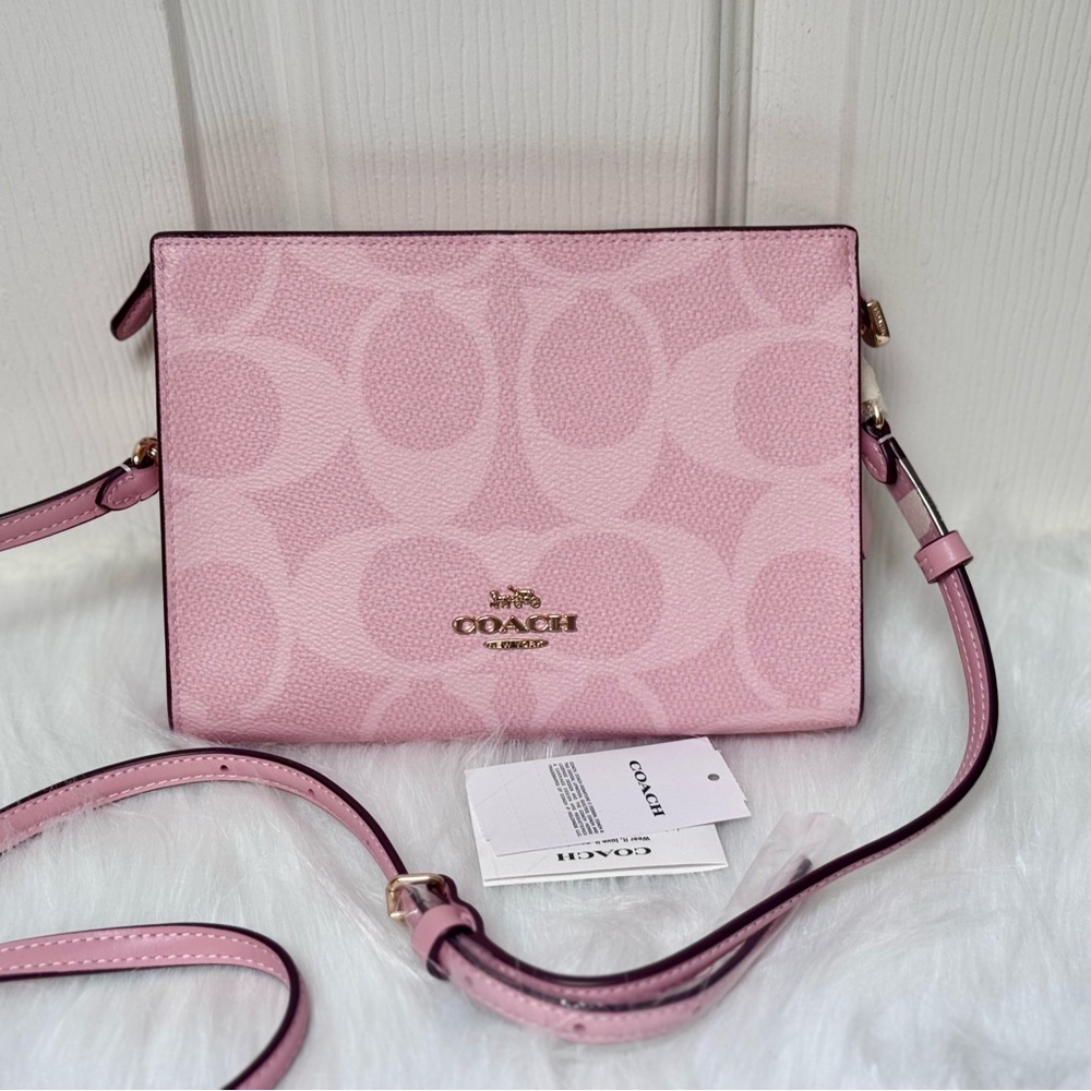 Coach Slim Crossbody Bag In Signature Canvas in powder pink NWT CAR12